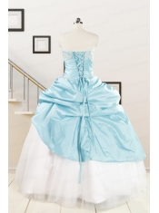 Pretty Beading Blue and White Quinceanera Dresses for 2015