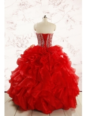 Red Beading and Ruffles Sweetheart Pretty Quinceanera Dresses for 2015