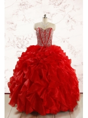 Red Beading and Ruffles Sweetheart Pretty Quinceanera Dresses for 2015