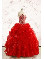 Red Beading and Ruffles Sweetheart Pretty Quinceanera Dresses for 2015