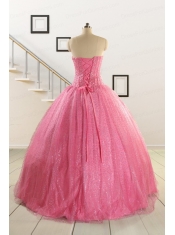 Simple Sweetheart Sequins Quinceanera Dress in Rose Pink For 2015