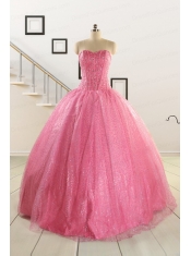 Simple Sweetheart Sequins Quinceanera Dress in Rose Pink For 2015