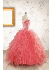 Watermelon Red Exquisite Quinceanera Dresseswith Appliques and Ruffles