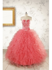 Watermelon Red Exquisite Quinceanera Dresseswith Appliques and Ruffles