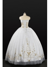 White Strapless 2015 Quinceanera Dress with Beading and Appliques