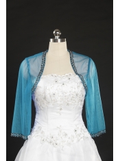 2015 Discount Baby Blue Long Sleeves Wraps with Beading