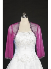2015 Simple sBeading Fuchsia Wraps with Long Sleeves