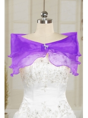 Eggplant Puple Beading Organza Shawls for Wedding