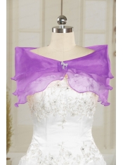 Eggplant Puple Beading Organza Shawls for Wedding