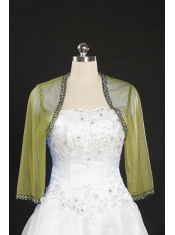 Elegant Olive Green Long Sleeves 2015 Wraps with Beading