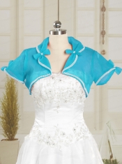 Turquoise Organza Wedding Party Discount Shawls with Beading