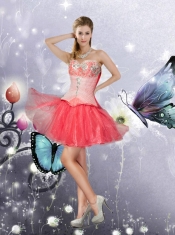 2015 A Line Sweetheart Sleeveless Beading Dama Dresses for Quinceanera