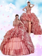 2015 Customize Beading and Ruffles Pink Dress For Quinceanera