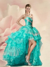 2015 Decent Turquoise Dama Dress with Beading and Ruffles