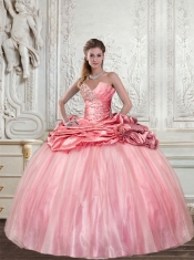 2015 Detachable and Super Hot Baby Pink Sweet 15 Dress with Beading