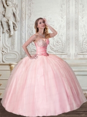 2015 Detachable and Super Hot Baby Pink Sweet 15 Dress with Beading