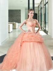 2015 Edgy Beading and Ruffles Pink Quinceanera Dress