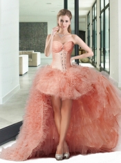 2015 Edgy Beading and Ruffles Pink Quinceanera Dress