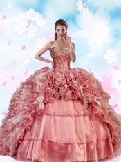 2015 Exquisite Beading and Ruffles Dress For Quinceanera Party in Pink