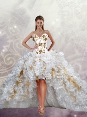 2015 Hot Sale Appliques and Ruffles White Dama Dress