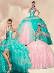 2015 New Style Beading and Ruffles Multi color Quinceanera Dress
