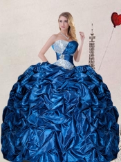 2015 Sweetheart Blue Quinceanera Dress with Pick Up