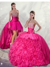 2015 Wonderful Ball Gown Hot Pink Quinceanera Dresses with Beading and Ruffles