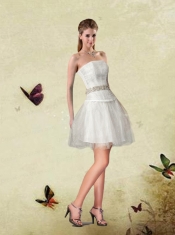 A Line Strapless 2015 White Dama Dresses With Beading and Ruching