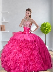 Ball Gown Hot Pink Quinceanera Dresses with Beading and Ruffles for 2015