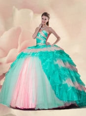 Delicate Beading and Ruffles Quinceanera Gowns in Multi-color For 2015