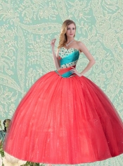 Detachable Sweetheart 2015 Coral Red Quinceanera Dress With Beading and Ruffles