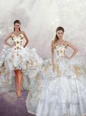 Detachable White Quinceanera Dress with Appliques and Ruffles For 2015