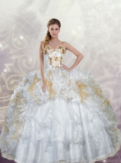 Detachable White Quinceanera Dress with Appliques and Ruffles For 2015