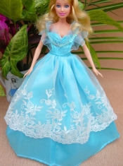 Baby Blue and Off The Shoulder Ball Gown for Barbie Doll