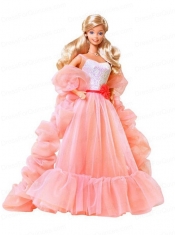 Beading Watermelon Red Organza Princess Barbie Doll Dress