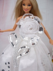 Beautiful Hand Made Flower Sequin Barbie Doll Dress