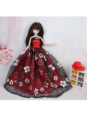 Black and Red Ball Gown Embroidery Barbie Doll Dress