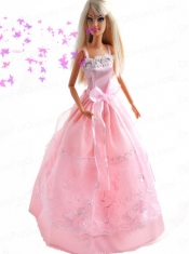Bowknot Embroidery Princess Pink Barbie Doll Dress