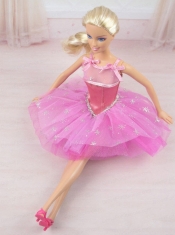 Cute Rose Pink Straps Beaded Decorate Party Dress For Barbie Doll