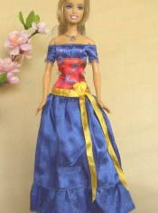 Elegant Blue Off The Shoulder Appliques Handmade Party Clothes Fashion Dress For Noble Barbie