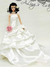 Elegant Wedding Dress For Barbie Doll With Ruffled Layers and Brush Train