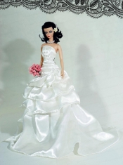 Elegant Wedding Dress For Barbie Doll With Ruffled Layers and Brush Train