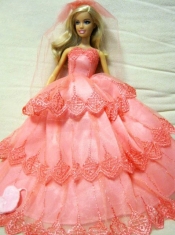 Embroidery Decorate Ball Gown Wedding Clothes Barbie Doll Dress