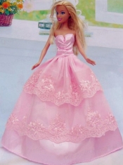 Embroidery Floor-length Rose Pink For Princess Barbie Doll Dress