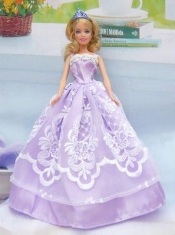 Embroidery Lilac For A-line Barbie Doll Dress