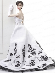 Embroidery Wedding Dress To Fit the Barbie Doll With Brush Train