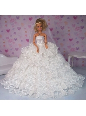 Exclusive Wedding Clothes Ruffled Layers Barbie Doll Dress