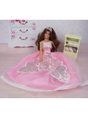 Fashionable Ball Gown Pink Party Clothes Barbie Doll Dress
