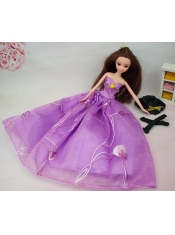 Hand Made Flower Embroidery Lavender Princess Party Clothes Gown For Barbie Doll Dress