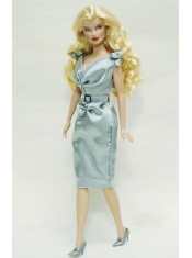 Light Blue and Belt Decorate Barbie Doll Dress